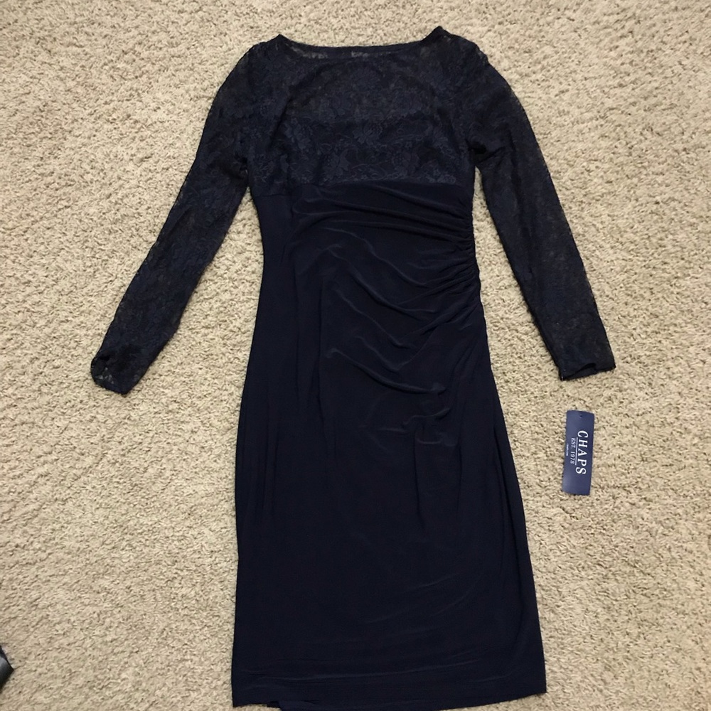 NWT Chaps Navy Blue Dress with lace